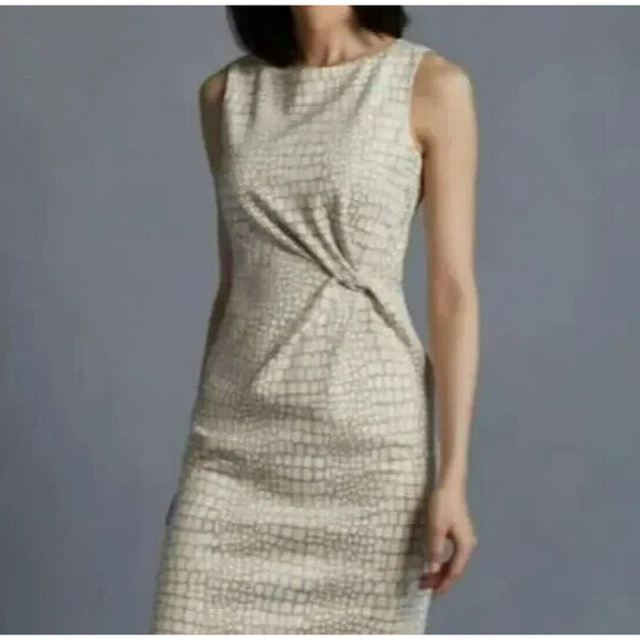 J. McLaughlin Kamala Faux Suede Shift Dress Size Large Beige Crocodile Print NWT - Picture 4 of 9